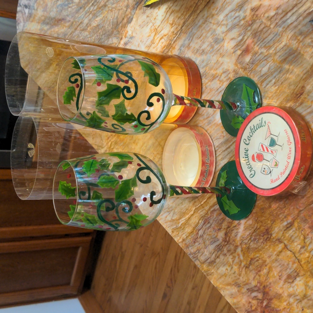 Hand Painted Christmas Wine Glass